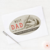 Beste papa man houdt vulpen vast Retro Ovale Sticker (Envelop)
