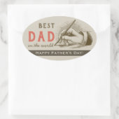 Beste papa man houdt vulpen vast Retro Ovale Sticker (Tas)