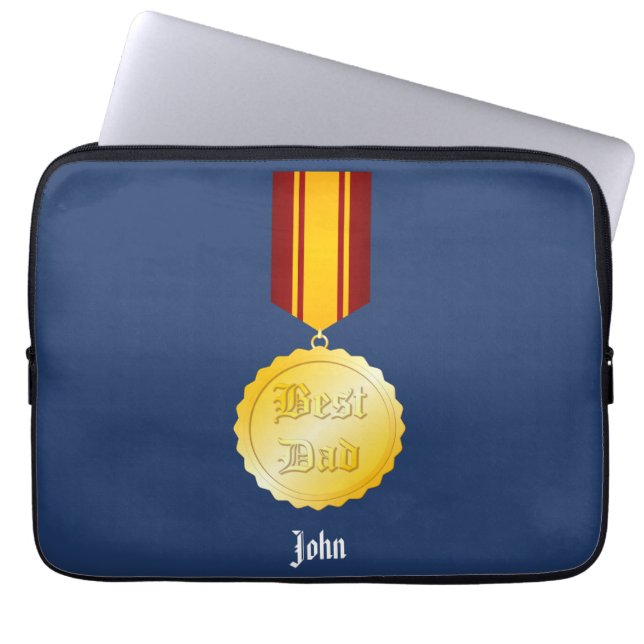 Beste Papa Medaille Broche Vaderdag Laptop Sleeve (Voorkant)