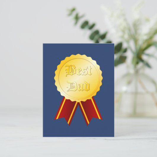 Beste Papa Medaille Lint Vaderdag Briefkaart (Staand voorkant)