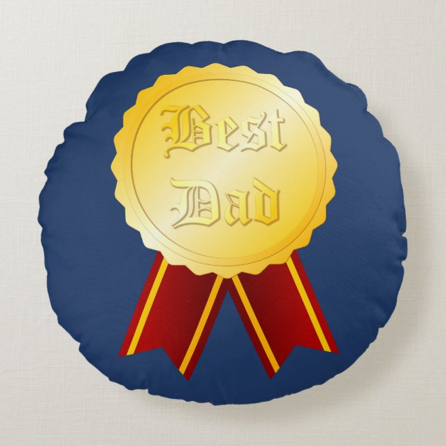 Beste Papa Medaille Lint Vaderdag Rond Kussen (Voorkant)