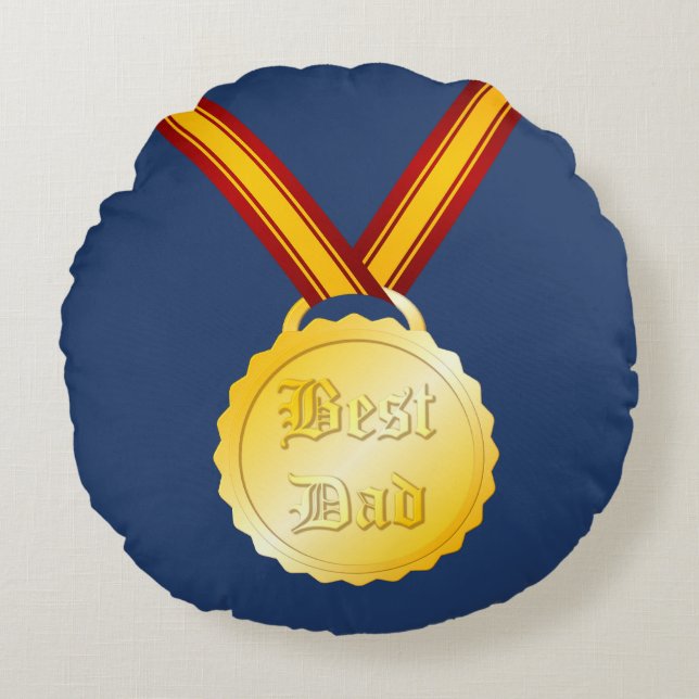 Beste Papa Medaille Vaderdag Rond Kussen (Voorkant)