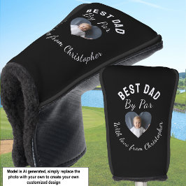 Beste papa met aangepaste kinderfoto zwart golfheadcover