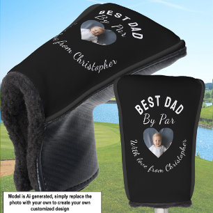 Beste papa met aangepaste kinderfoto zwart golfheadcover