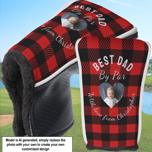 Beste papa met eigen kind foto rode Buffalo geruit Golfheadcover