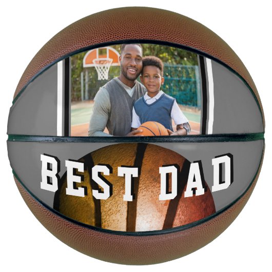 Beste Papa Metallic Sinaasappel Vader Foto Basketbal (Voorkant)