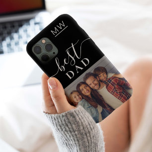 Beste papa Monogram Modern Schrift Foto Zwart iPhone 15 Case