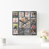 Beste papa ooit 11 Foto Collage Black Wood Vierkante Klok (Huis)