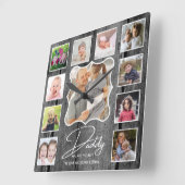 Beste papa ooit 11 Foto Collage Black Wood Vierkante Klok (Hoek)