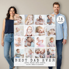BESTE PAPA Ooit 16 Foto Collage Wit Fleece Deken