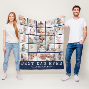 BESTE PAPA OOIT 25 Fotosamenstelling Navy Blauwe W Fleece Deken