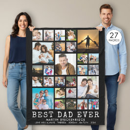 BESTE PAPA Ooit 27 Foto Collage Jouw Tekst Zwart Fleece Deken