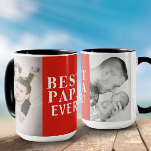 Beste Papa Ooit 2 Foto Collage Rood Mok
