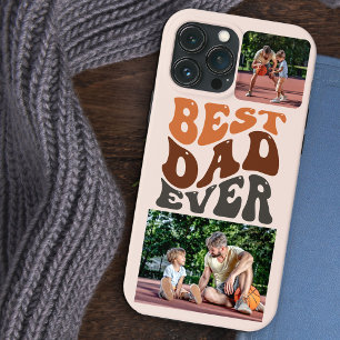 Beste Papa Ooit 2 Foto en Groovy Retro Typografie Case-Mate iPhone Case