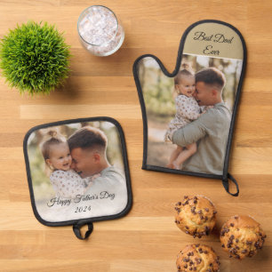 Beste papa ooit, 2 foto's Modern chic 2024 Ovenwant & Pannenlap Set