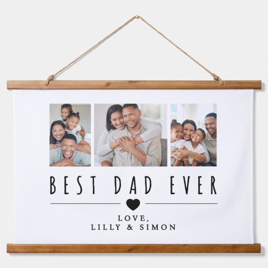 Beste papa ooit | 3 Aangepaste fotogalerij muur Hangend Wandkleed (Voorkant)