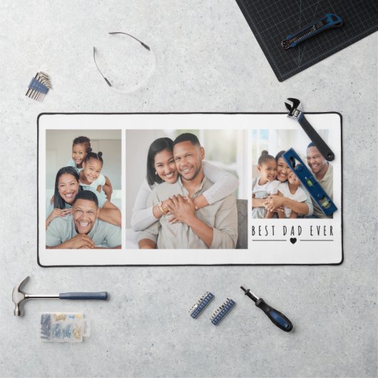 Beste papa ooit | 3 foto collage gepersonaliseerd bureaumat (Werkstation)