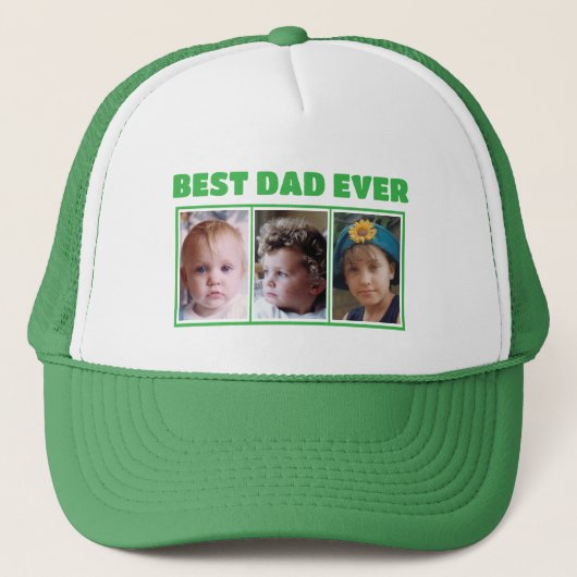 Beste papa ooit 3 foto groen wit trucker pet (Voorkant)