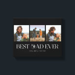 Beste papa ooit | 3-foto Vaderdag Retro Zwart Canvas Afdruk<br><div class="desc">vaderdag-fotoblok met 3 eigen foto's met een leuk lettertype eronder met de tekst "Beste vader ooit". Perfect aandenken cadeau voor de vader. De achtergrond is zwart.</div>