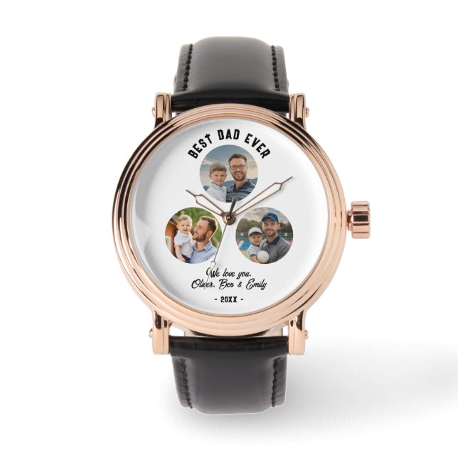 Beste papa ooit 3 foto's Father's Day Keepsake Horloge (Voorkant)