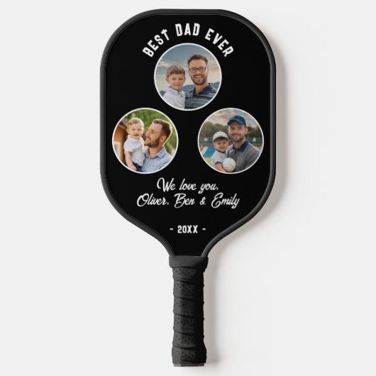 Beste papa ooit 3 foto's Father's Day Keepsake Pickleball Paddle (Voorkant)