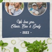 Beste papa ooit 3 foto's Father's Day Keepsake Theedoek (Gevouwen)