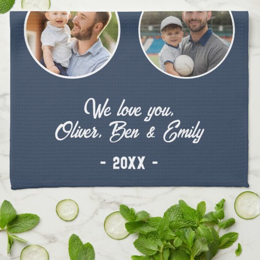 Beste papa ooit 3 foto's Father's Day Keepsake Theedoek (Gevouwen)