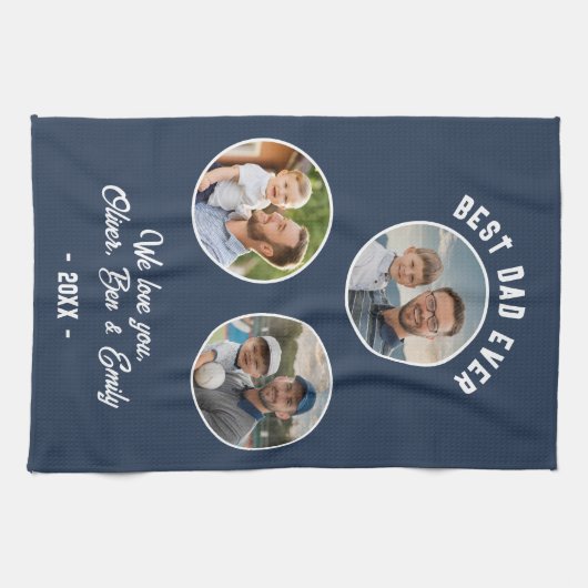 Beste papa ooit 3 foto's Father's Day Keepsake Theedoek (Horizontaal)