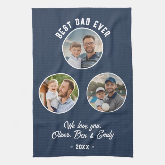 Beste papa ooit 3 foto's Father's Day Keepsake Theedoek (Verticaal)