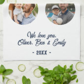 Beste papa ooit 3 foto's Father's Day Keepsake Theedoek (Gevouwen)
