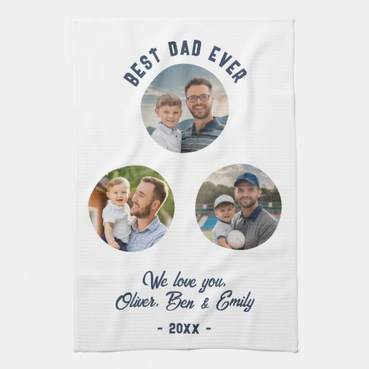 Beste papa ooit 3 foto's Father's Day Keepsake Theedoek (Verticaal)