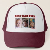 Beste papa ooit 3 foto's maroon wit trucker pet (Voorkant)