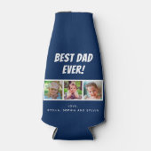 Beste papa ooit 3 foto's op donkerblauw flesjeskoeler (Voorkant)