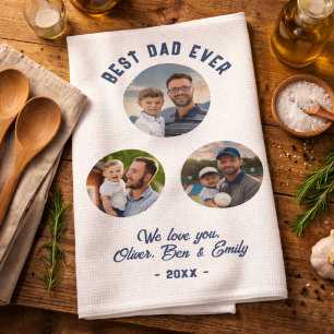 Beste Papa Ooit 3 Foto's Vaderdag Aandenken Theedoek