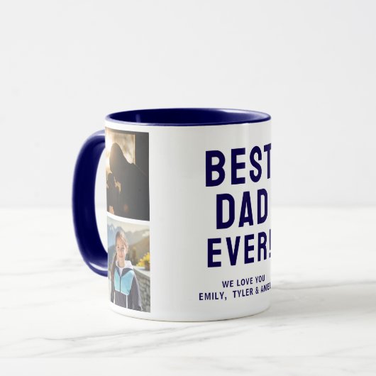 Beste papa ooit 4 foto collage blauw mok (Voorkant links)