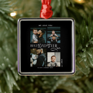 Beste papa ooit 4 foto's   Moderne Vaderdagcadeaus Metalen Ornament