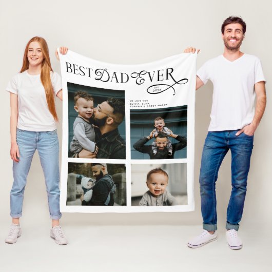 Beste papa ooit 4 foto's moderne vadersdaggeschenk fleece deken (In situ)