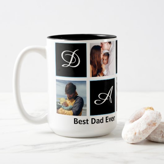 Beste papa ooit 5 foto gepersonaliseerde mok (Met donut)