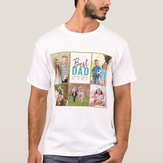 Beste papa ooit 5 fotocollage t-shirt (Voorkant)