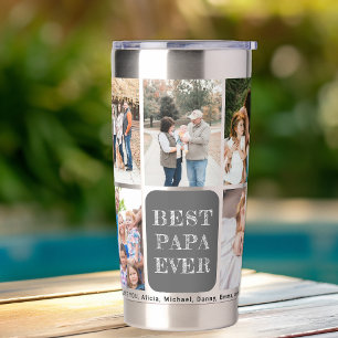 Beste papa ooit 9 foto collage gepersonaliseerd geïsoleerde drinkbeker
