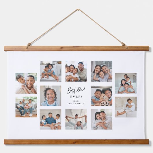 Beste Papa Ooit Aangepaste 12 Foto Collage Hangend Wandkleed (Voorkant)