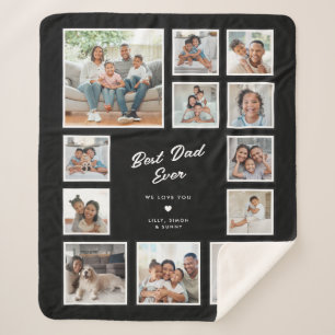 Beste Papa Ooit   Aangepaste 12 foto-collage Zwart Sherpa Deken