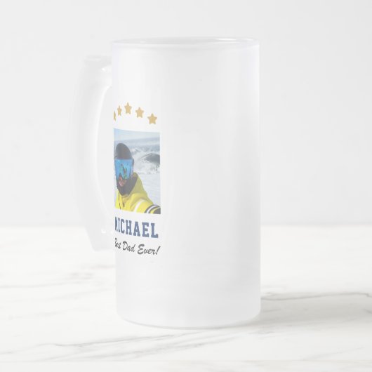Beste papa ooit aangepaste fototekst vijf sterren matglas bierpul (Voorkant links)