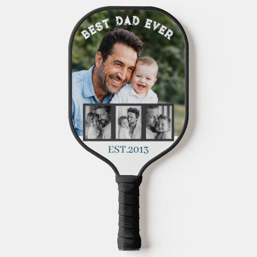 Beste papa ooit aangepaste multi-foto collage pickleball paddle (Voorkant)