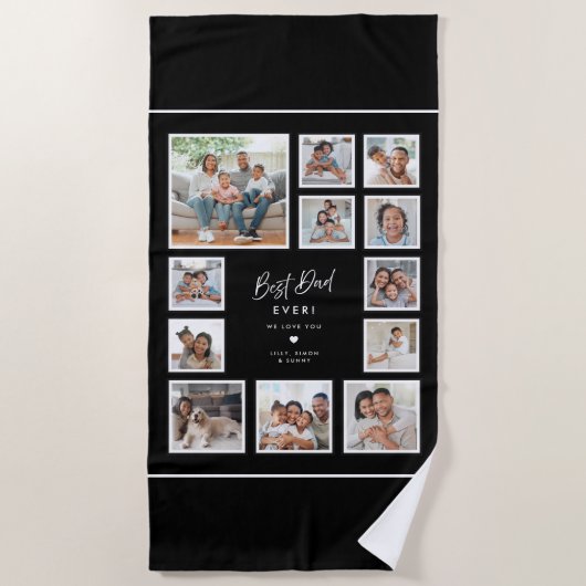 Beste Papa Ooit Aangepaste multi-foto-collage-rast Strandlaken (Voorkant)