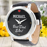 Beste papa ooit aangepaste naam hart gepersonalise horloge<br><div class="desc">Pas de tekst aan en creëer eenvoudig uw gepersonaliseerde horloge. Klik op BEWERKEN om de tekstkleur te wijzigen. U kunt DIT ONTWERP OVERDRAGEN op andere Zazzle-producten en het aanpassen aan de meeste Zazzle-items. Standaard Studio-design zijn gemaakt in grafische oplossingen met hoge resolutie voor professioneel afdrukken. Bedankt voor het kiezen van...</div>