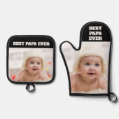 Beste Papa ooit Baby Foto Vaderdag Ovenwant & Pannenlap Set (Voorkant)