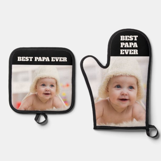 Beste Papa ooit Baby Foto Vaderdag Ovenwant & Pannenlap Set (Voorkant)