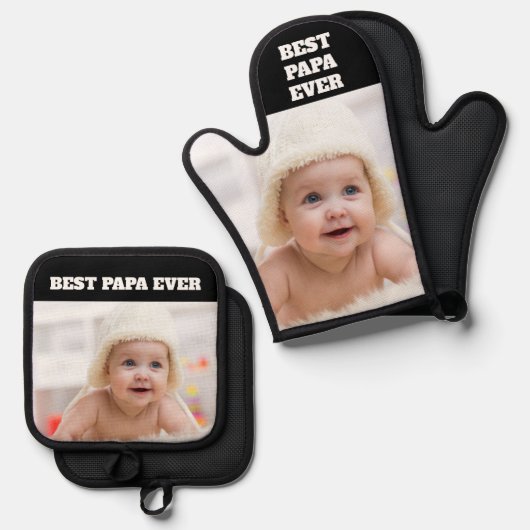 Beste Papa ooit Baby Foto Vaderdag Ovenwant & Pannenlap Set (Voorkant / Achterkant)