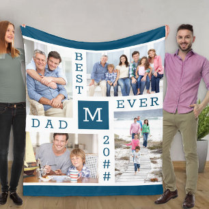 Beste Papa Ooit Bewerkbare Jaar 4 Foto Blauw Fleece Deken